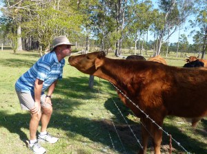 Sharing a kiss.