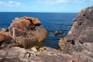 Lichen covered granite at Sleepy Bay