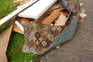 Carpet that the boys found in place under the cupboards.