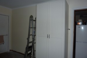 Fridge is still in hallway until after floor has been fitted.