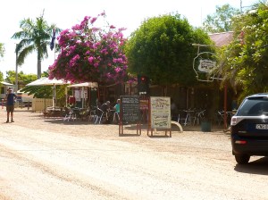 Dusty main street into Daly Waters.